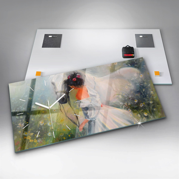 Horizontale Uhr mit motiv Schöne Frau mit Pferd