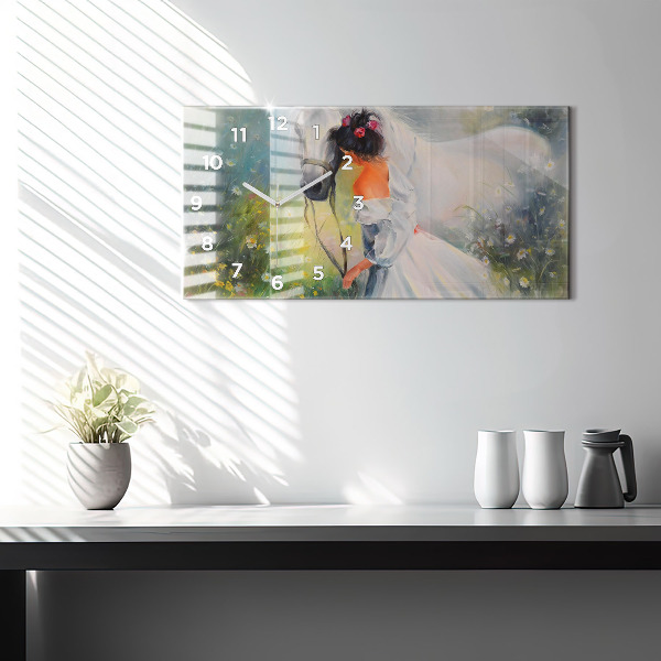 Horizontale Uhr mit motiv Schöne Frau mit Pferd