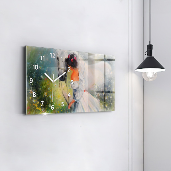 Horizontale Uhr mit motiv Schöne Frau mit Pferd