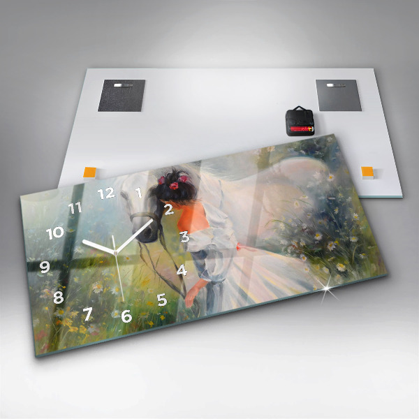 Horizontale Uhr mit motiv Schöne Frau mit Pferd
