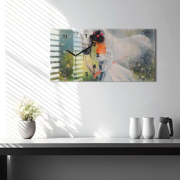 Horizontale Uhr mit motiv Schöne Frau mit Pferd