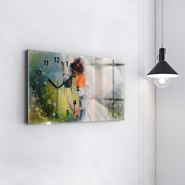 Horizontale Uhr mit motiv Schöne Frau mit Pferd