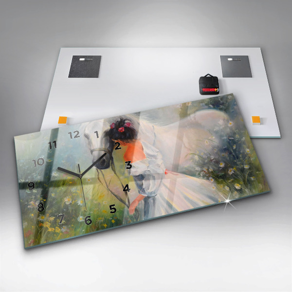 Horizontale Uhr mit motiv Schöne Frau mit Pferd