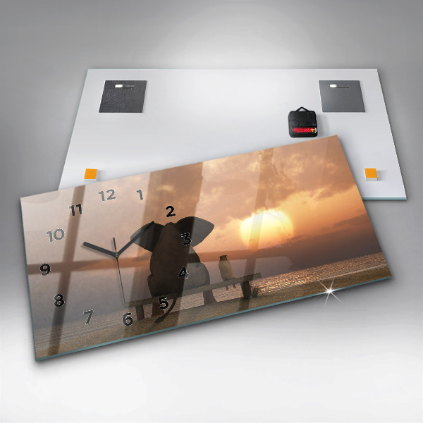 Horizontale Uhr mit motiv Tiere im Sonnenuntergang