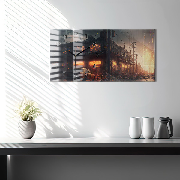 Horizontale Uhr mit motiv Apokalyptisches Gebäude