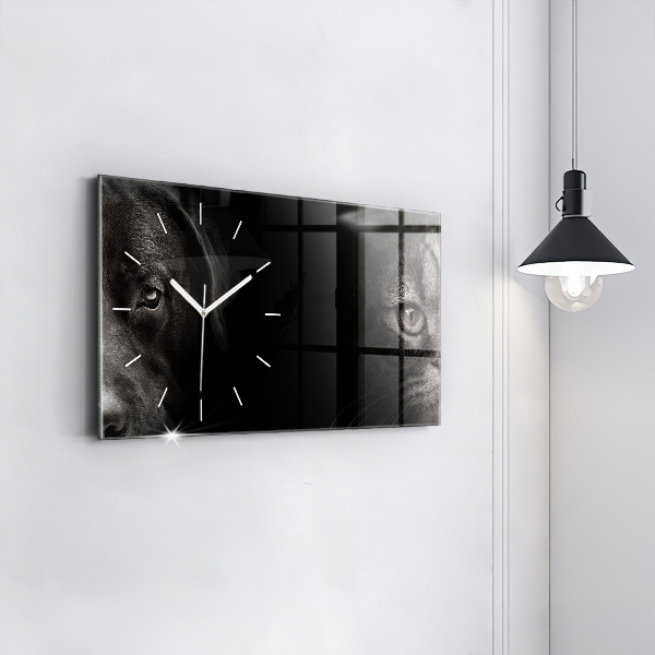 Horizontale Uhr Hund und schottische Katze