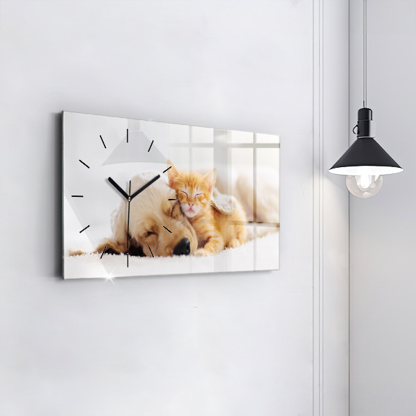 Horizontale Uhr mit motiv Schlafende Katze und Hund