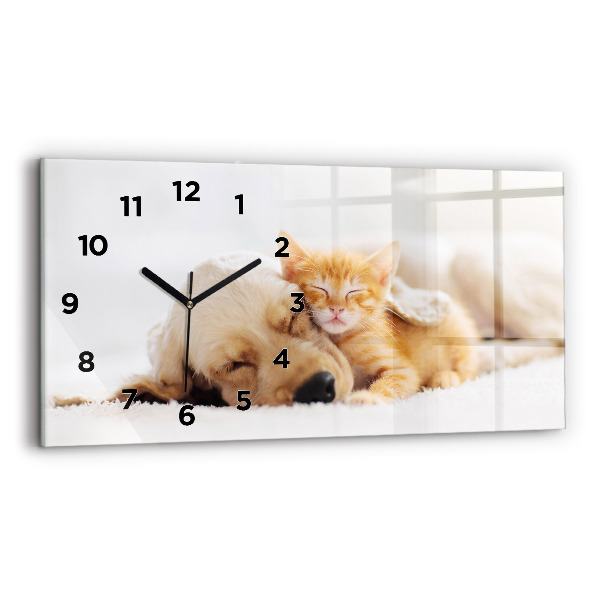 Horizontale Uhr mit motiv Schlafende Katze und Hund