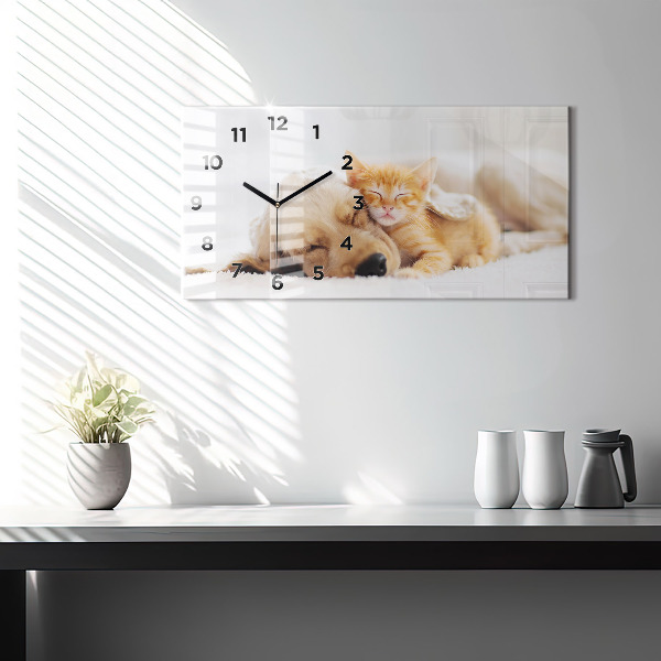 Horizontale Uhr mit motiv Schlafende Katze und Hund