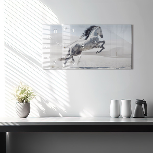 Horizontale Uhr mit motiv Galoppierendes weißes Pferd