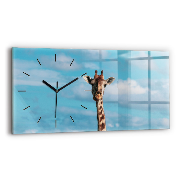 Horizontale Uhr mit motiv Große Giraffe vor einem Himmelshintergrund