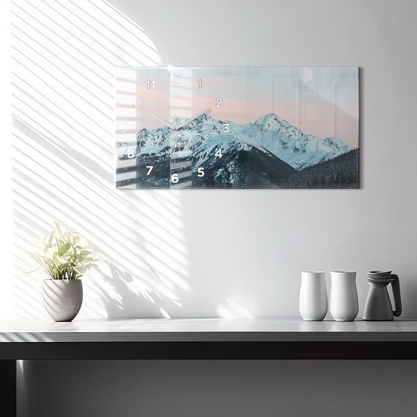 Horizontale Uhr mit motiv Bergkette im Winter
