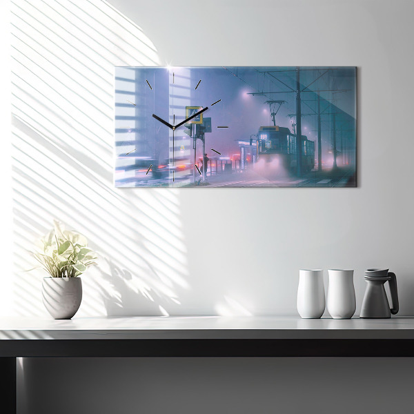 Horizontale Uhr Warschau im Nebel