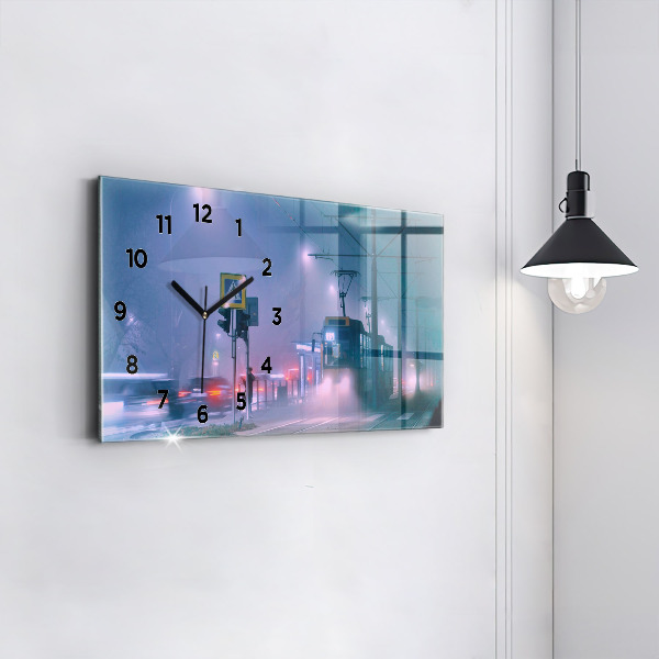 Horizontale Uhr Warschau im Nebel