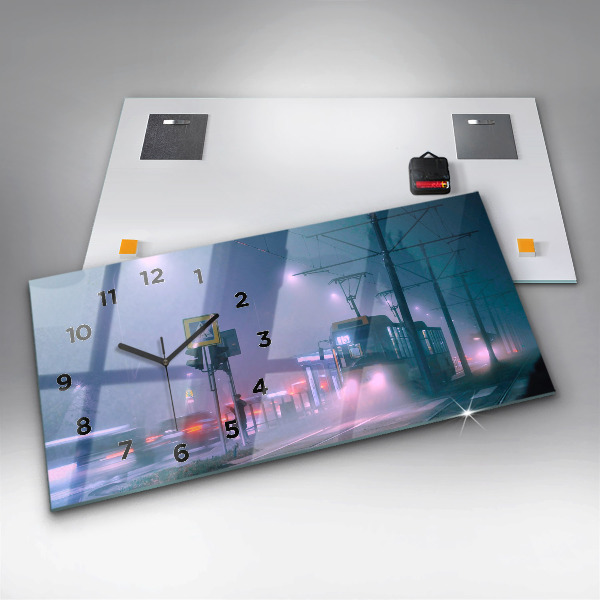 Horizontale Uhr Warschau im Nebel