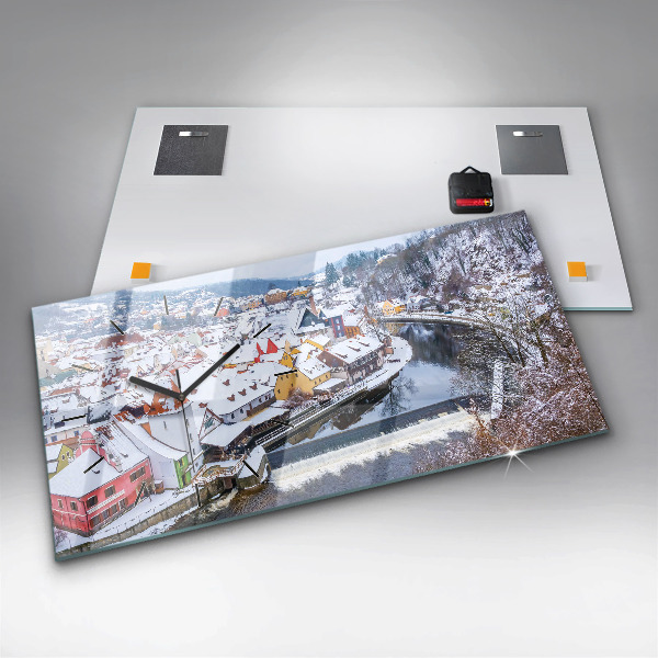 Horizontale Uhr mit motiv Panorama einer Stadt im Winter