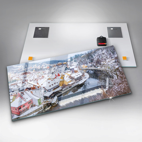 Horizontale Uhr mit motiv Panorama einer Stadt im Winter