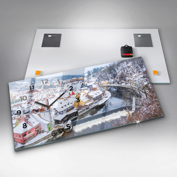 Horizontale Uhr mit motiv Panorama einer Stadt im Winter