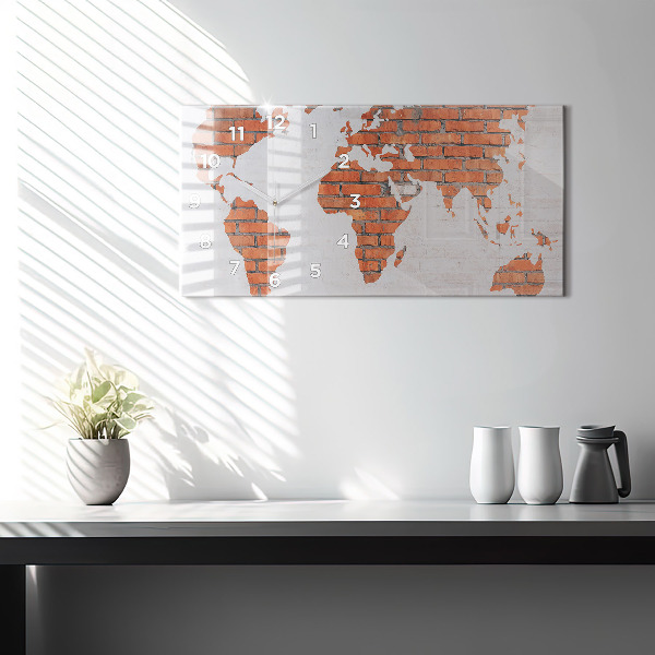Horizontale Uhr Weltkarte aus Backsteinen