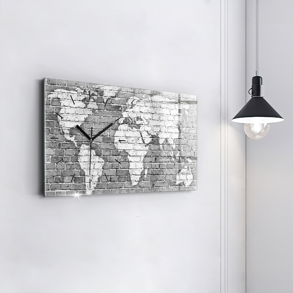 Horizontale Uhr mit motiv Weltkarte an der Wand