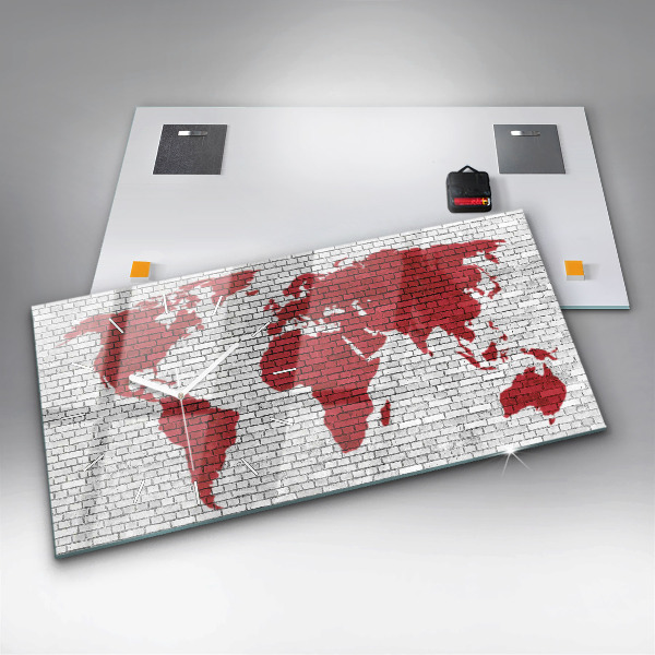 Horizontale Uhr mit motiv Backsteinmauer Weltkarte