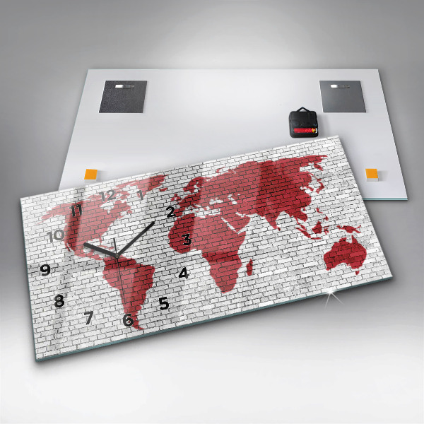 Horizontale Uhr mit motiv Backsteinmauer Weltkarte
