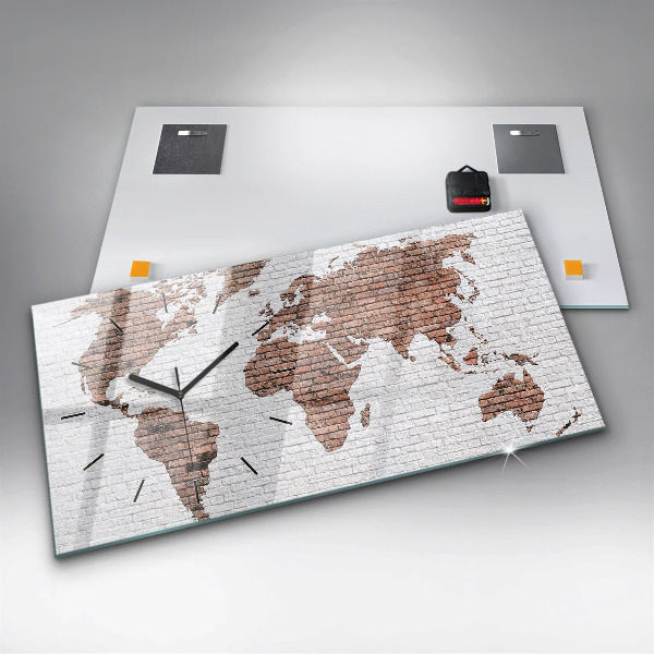 Horizontale Uhr mit motiv Weltkarte aus Backsteinen