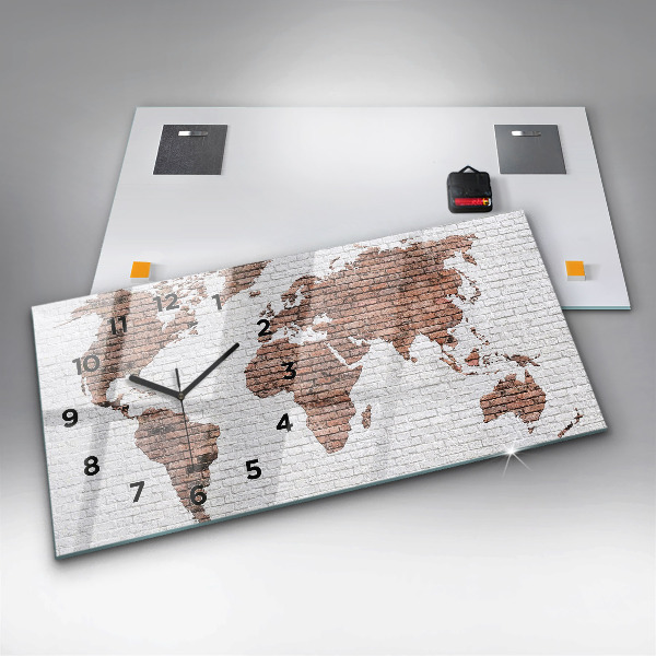 Horizontale Uhr mit motiv Weltkarte aus Backsteinen