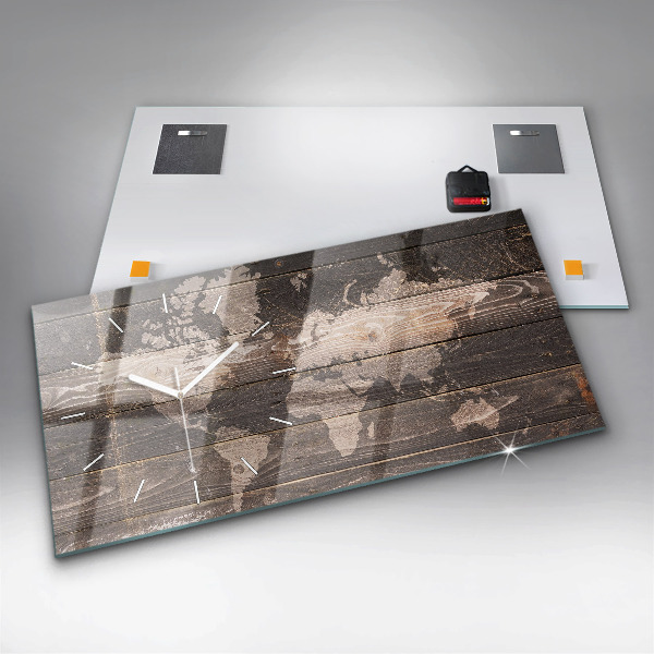 Horizontale Uhr Weltkarte auf Holz