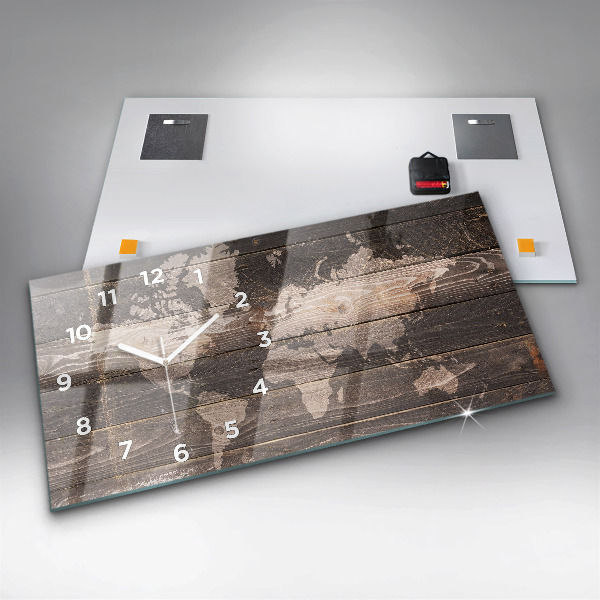 Horizontale Uhr Weltkarte auf Holz