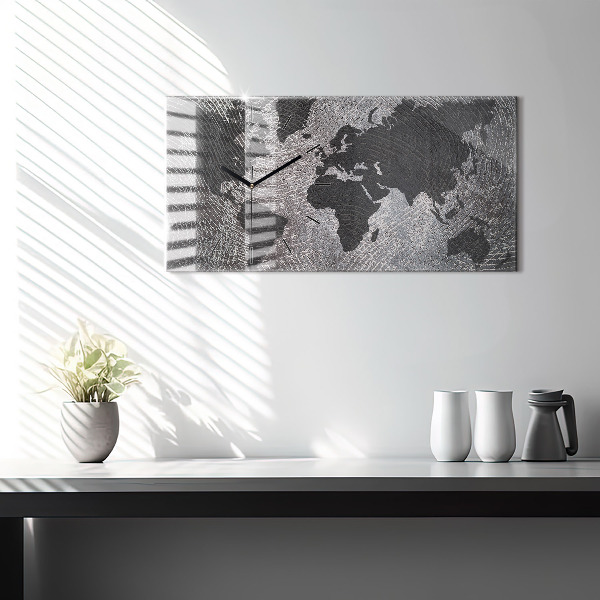 Horizontale Uhr mit motiv Weltkarte Beton
