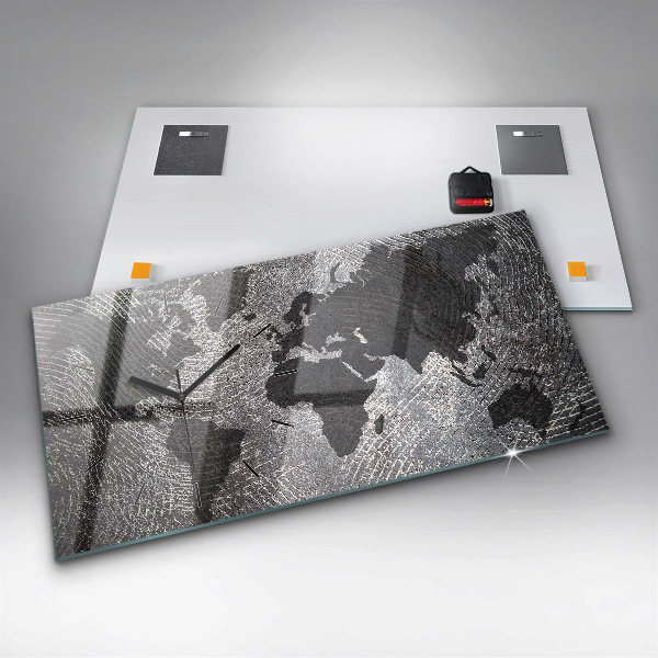 Horizontale Uhr mit motiv Weltkarte Beton