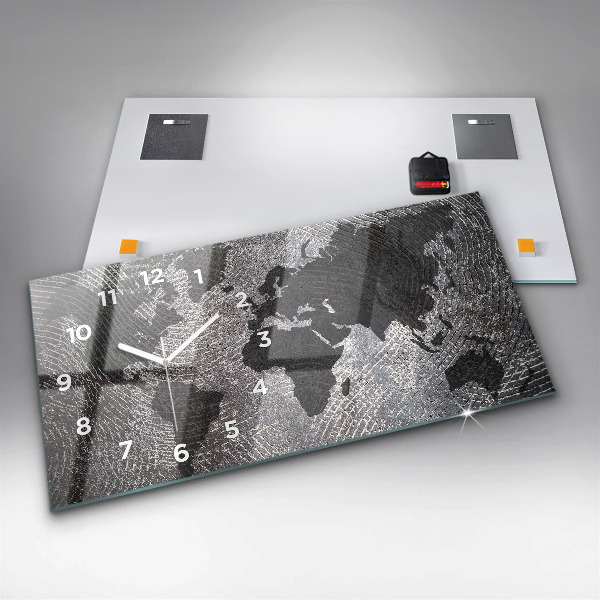 Horizontale Uhr mit motiv Weltkarte Beton