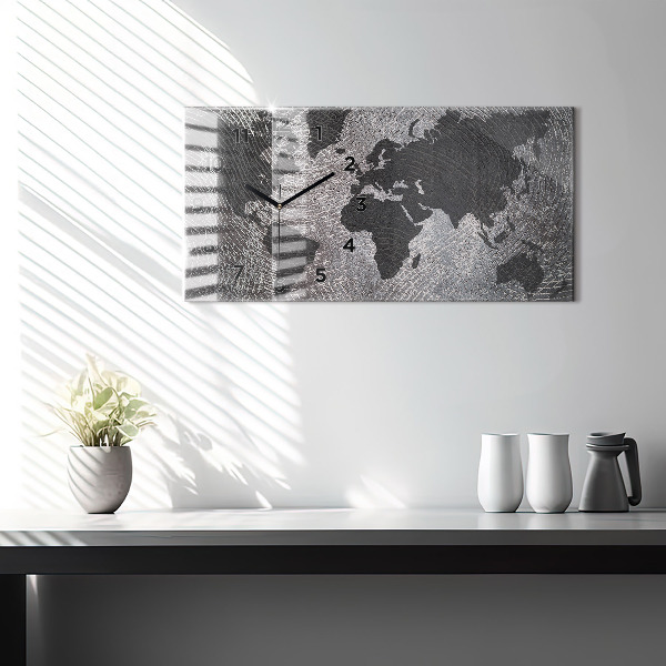 Horizontale Uhr mit motiv Weltkarte Beton