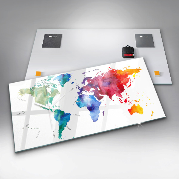Horizontale Uhr Aquarell Weltkarte