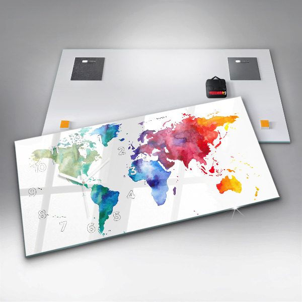 Horizontale Uhr Aquarell Weltkarte