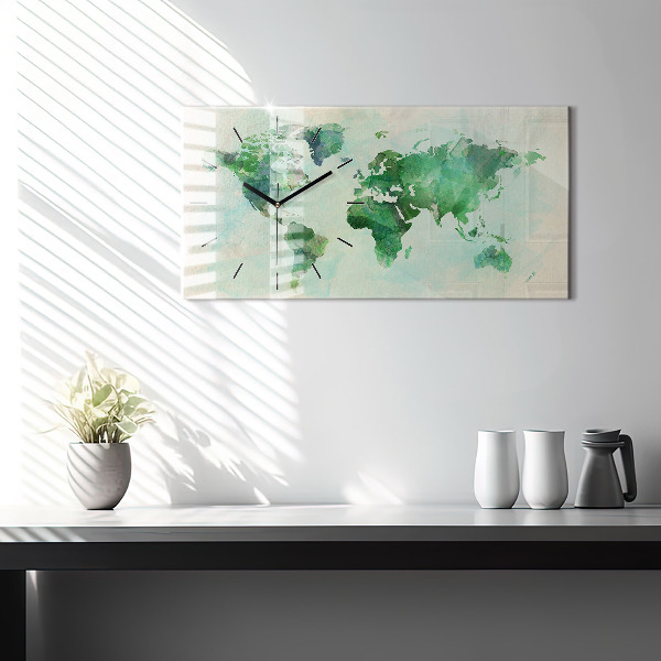 Horizontale Uhr mit motiv Aquarell Weltkarte