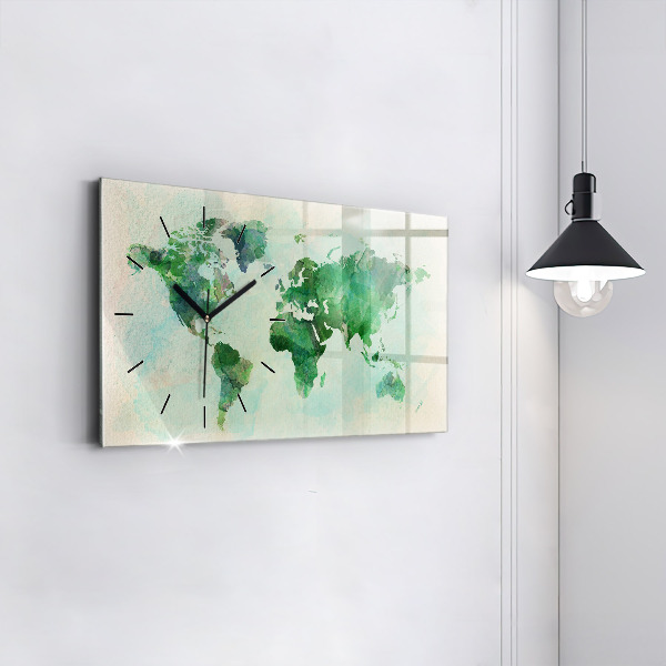 Horizontale Uhr mit motiv Aquarell Weltkarte