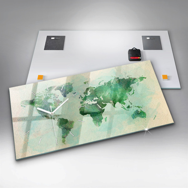 Horizontale Uhr mit motiv Aquarell Weltkarte