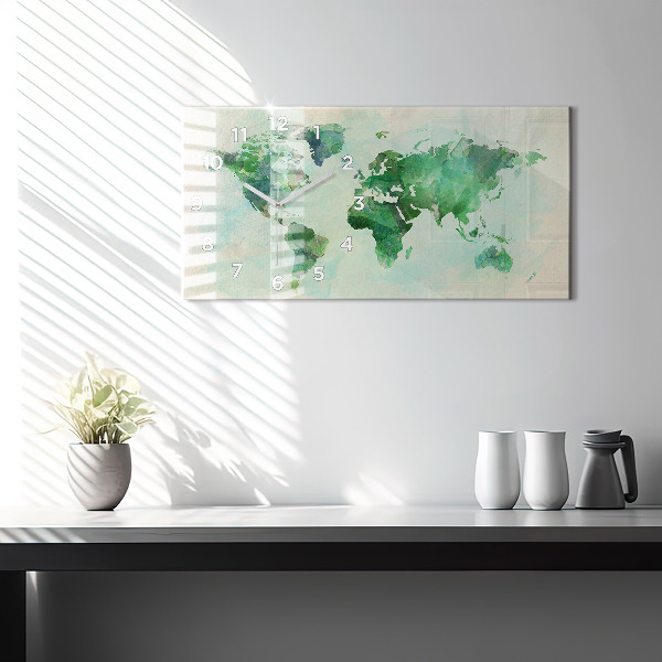 Horizontale Uhr mit motiv Aquarell Weltkarte