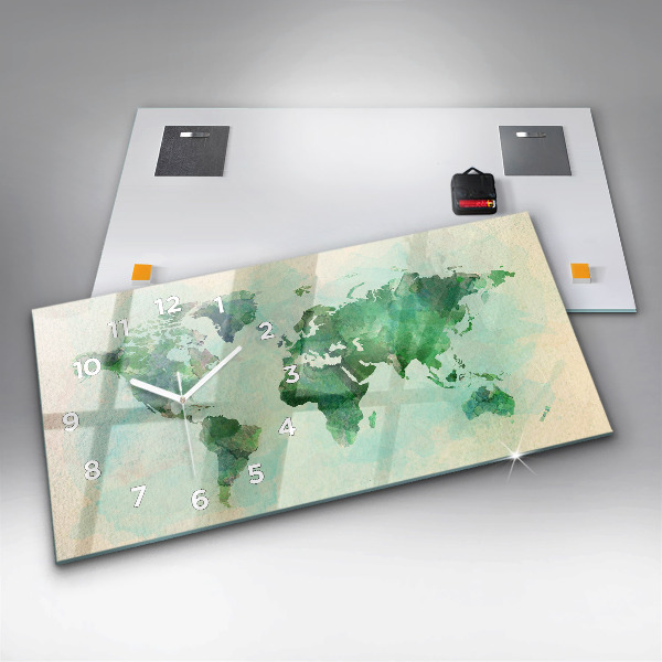 Horizontale Uhr mit motiv Aquarell Weltkarte