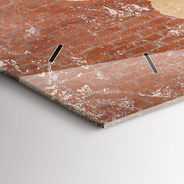 Horizontale Uhr Weltkarte auf einem Ziegelstein