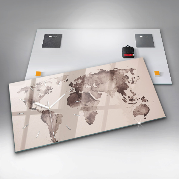 Horizontale Uhr mit motiv Aquarellkarte der Welt