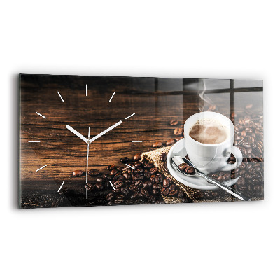 Horizontale Uhr mit motiv Tasse und Kaffeebohnen