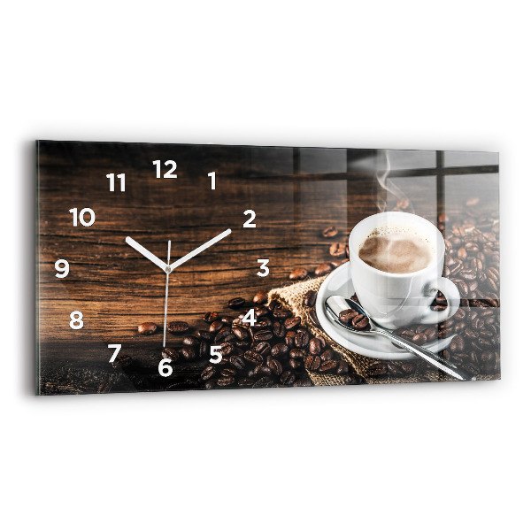 Horizontale Uhr mit motiv Tasse und Kaffeebohnen