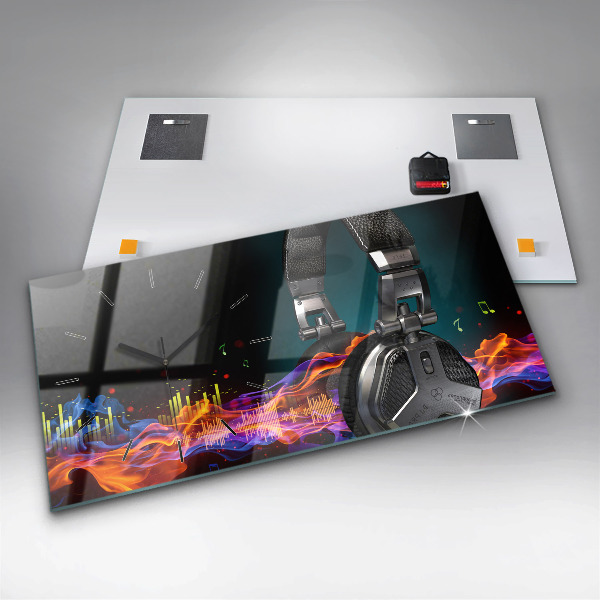 Horizontale Uhr Kopfhörer und Schallwellen