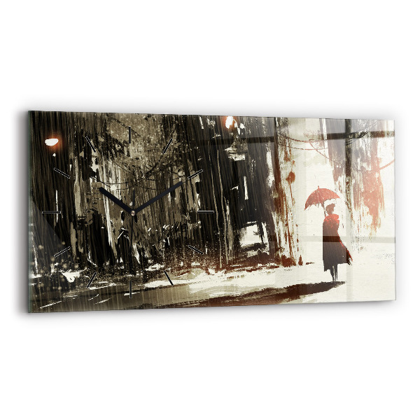 Horizontale Uhr mit motiv Frau in regnerischer Nacht