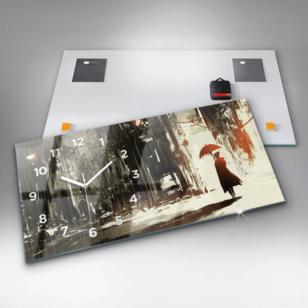 Horizontale Uhr mit motiv Frau in regnerischer Nacht