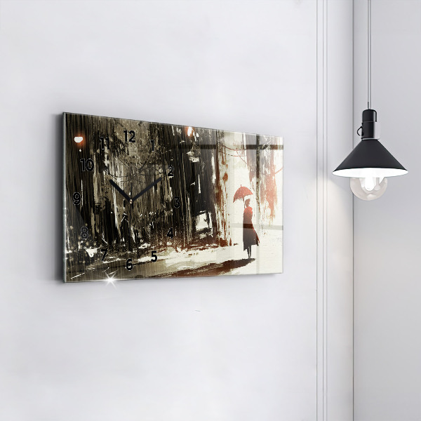 Horizontale Uhr mit motiv Frau in regnerischer Nacht