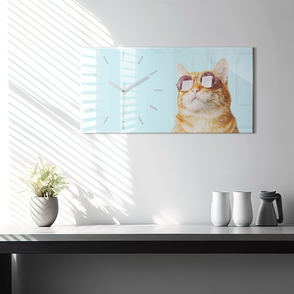 Horizontale Uhr mit motiv Lustige Katze mit Brille